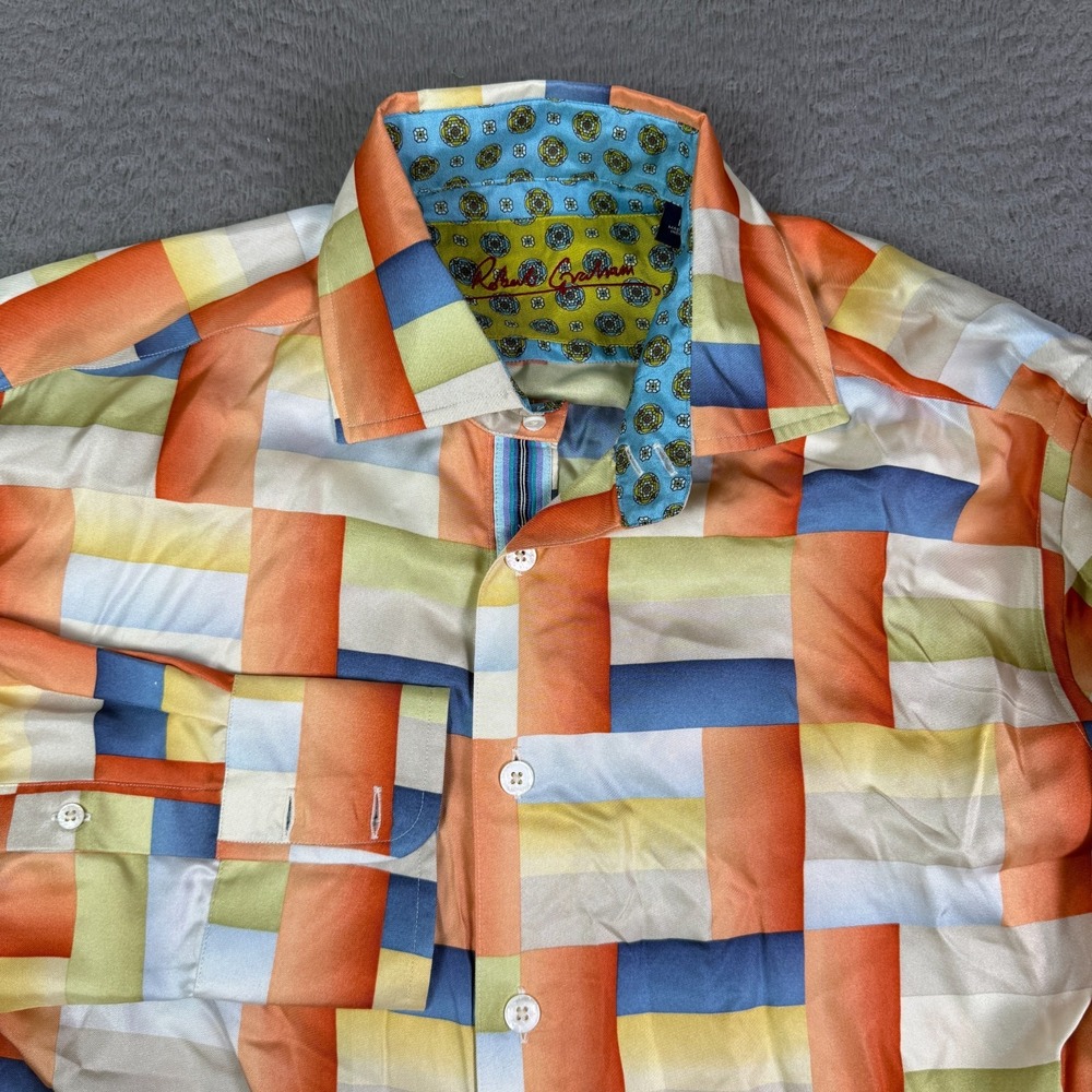 Robert Graham Shirt Mens Large 100% Silk Geometric Abstract Pattern Long Sleeve